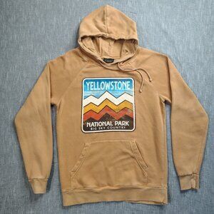 Yellowstone National Park Hoodie Size Small Tan Lone Rock Retro Logo